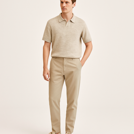 Men's Button-Up Polo Shirt – Smart Casual Summer Top-Cole Clothing-Sand-S-Cole Clothing