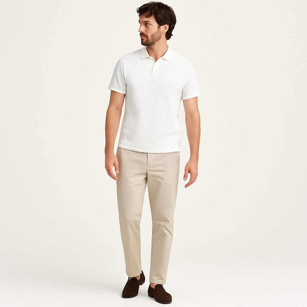 Men's Geometric Golf Polo Shirt – Vintage Style Summer Top-Cole Clothing-White-XS-Cole Clothing