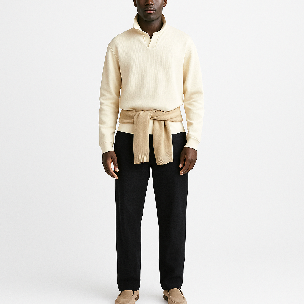 Men’s Long Sleeve T-Shirt – Smart Casual Fit-Cole Clothing-Beige-XS-Cole Clothing