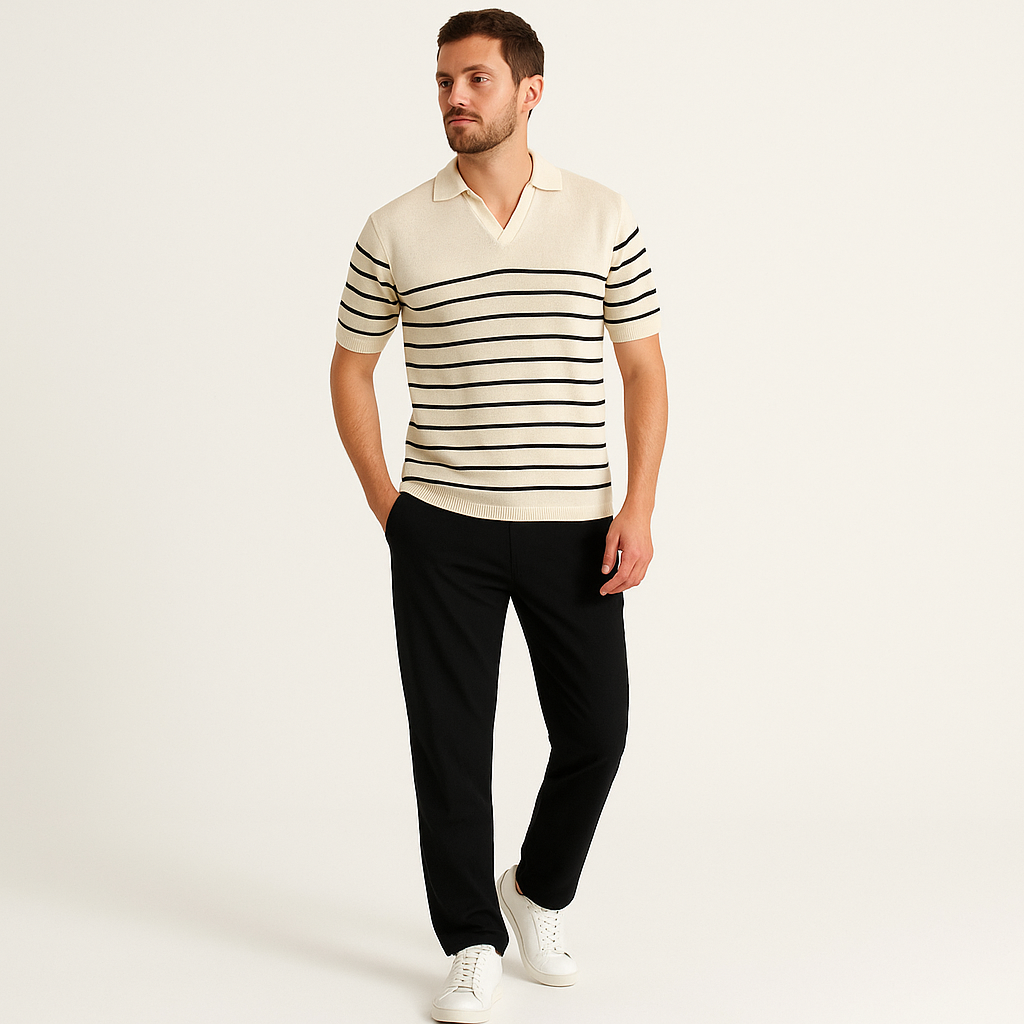 Men’s Polo Shirt – Stretch Short Sleeve, Smart Casual-Cole Clothing-Striped-S-Cole Clothing