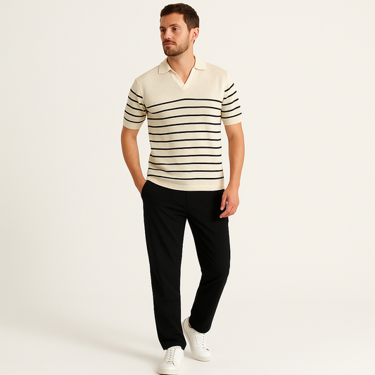 Men’s Polo Shirt – Stretch Short Sleeve, Smart Casual-Cole Clothing-Striped-S-Cole Clothing