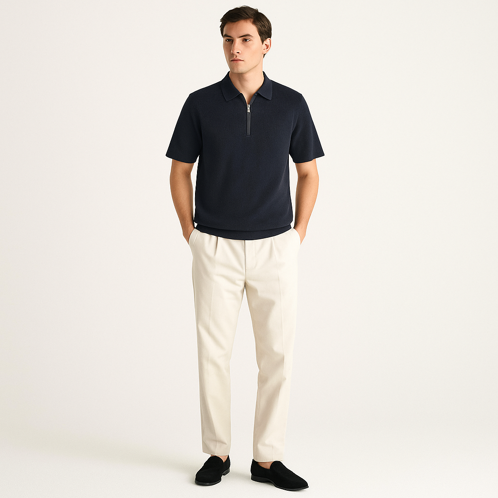 Men's Quarter Zip Polo Shirt – Short Sleeve Old Money Style-Cole Clothing-Black-S-Cole Clothing