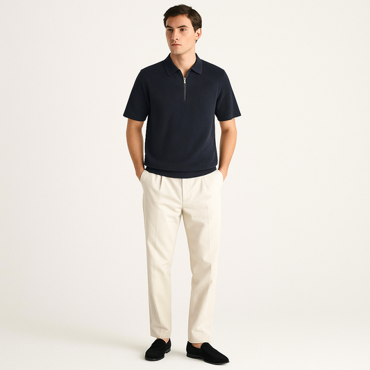 Men's Quarter Zip Polo Shirt – Short Sleeve Old Money Style-Cole Clothing-Black-S-Cole Clothing