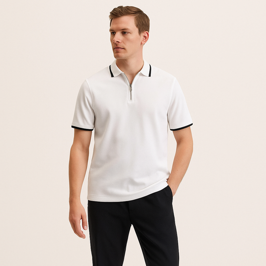 Men's Quarter Zip Polo Shirt – Slim Fit Summer Golf Top-Cole Clothing-White-S-Cole Clothing