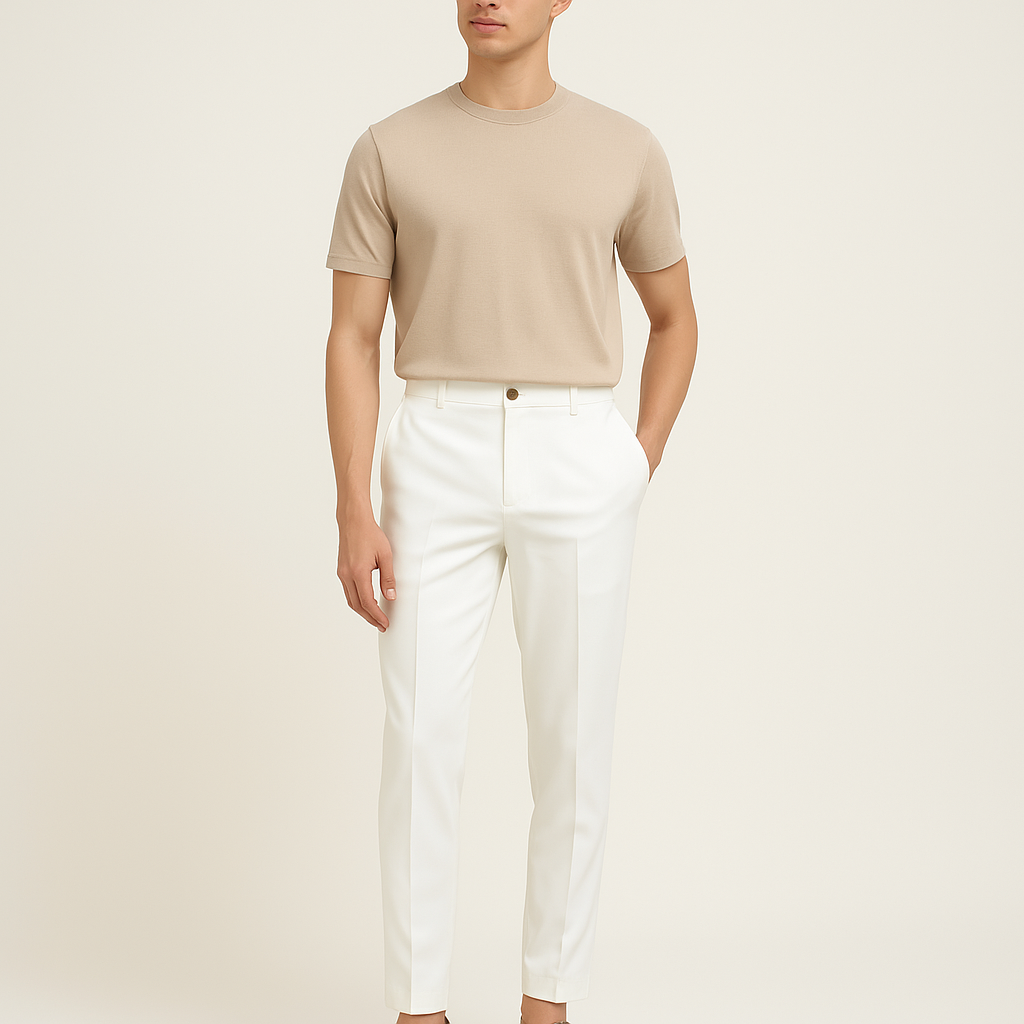 Men’s Regular Fit Cotton-Blend Ankle Chinos – Smart Casual Trousers-Cole Clothing-White-S-Cole Clothing
