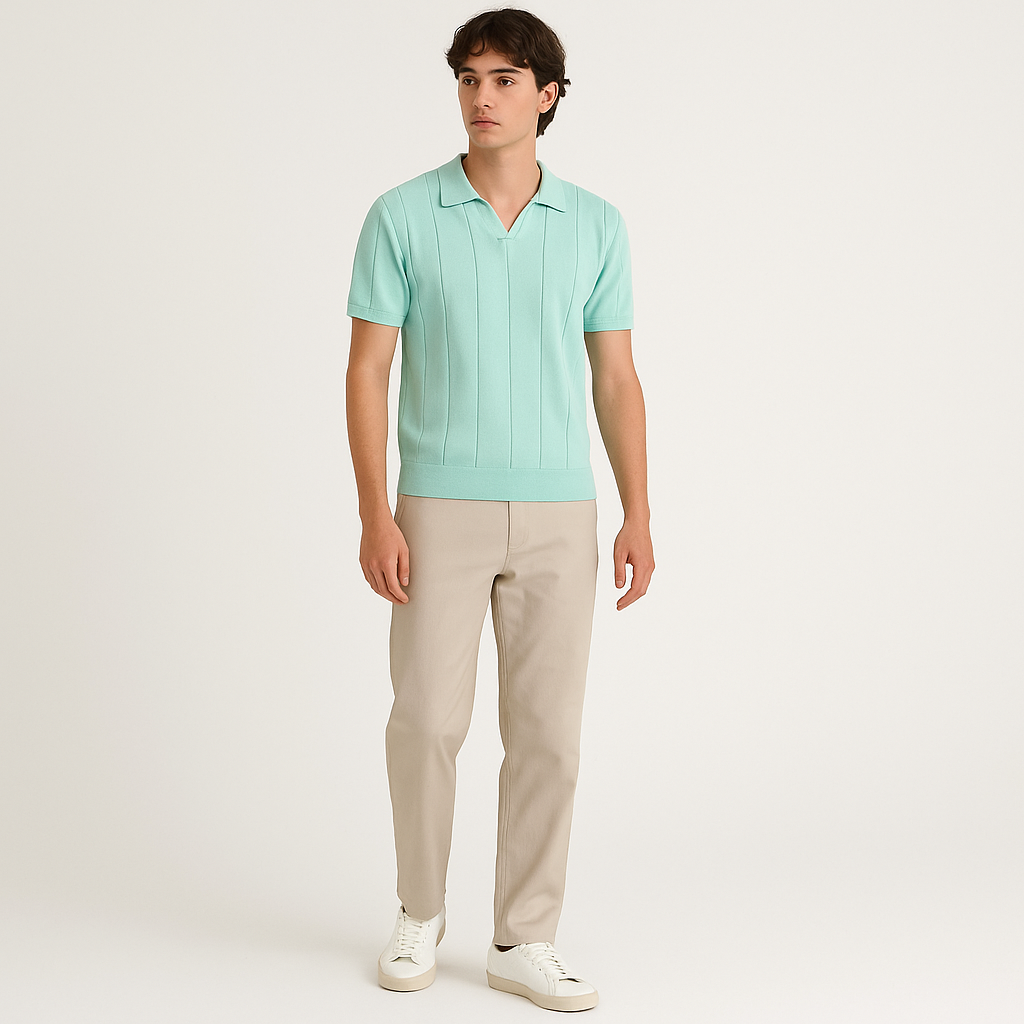 Men's Ribbed Polo Shirt – Slim Fit Casual Summer Top-Cole Clothing-Green-S-Cole Clothing