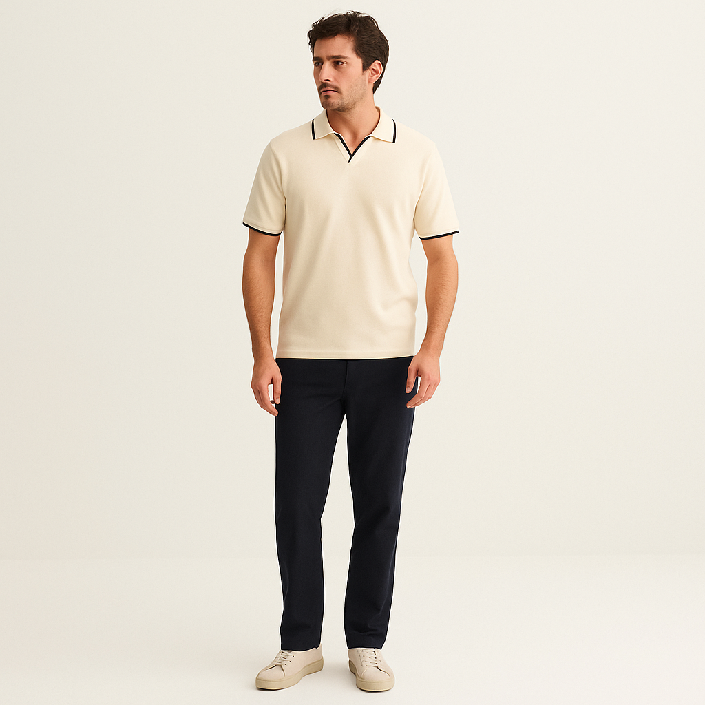 Men's Sleeveless Slim Fit Polo Shirt – Contrast Collar Summer Top-Cole Clothing-Beige-XS-Cole Clothing