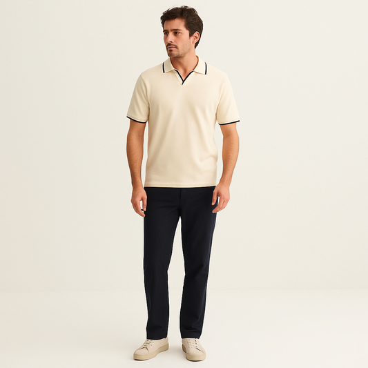 Men's Sleeveless Slim Fit Polo Shirt – Contrast Collar Summer Top-Cole Clothing-Beige-XS-Cole Clothing