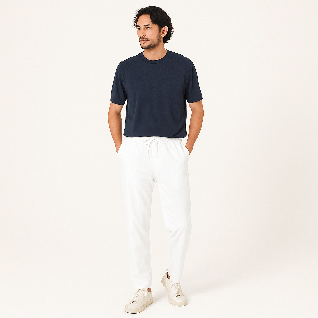Men’s Slim Fit Cotton-Linen Drawstring Trousers – Lightweight Summer Pants-Cole Clothing-White-XS-Cole Clothing