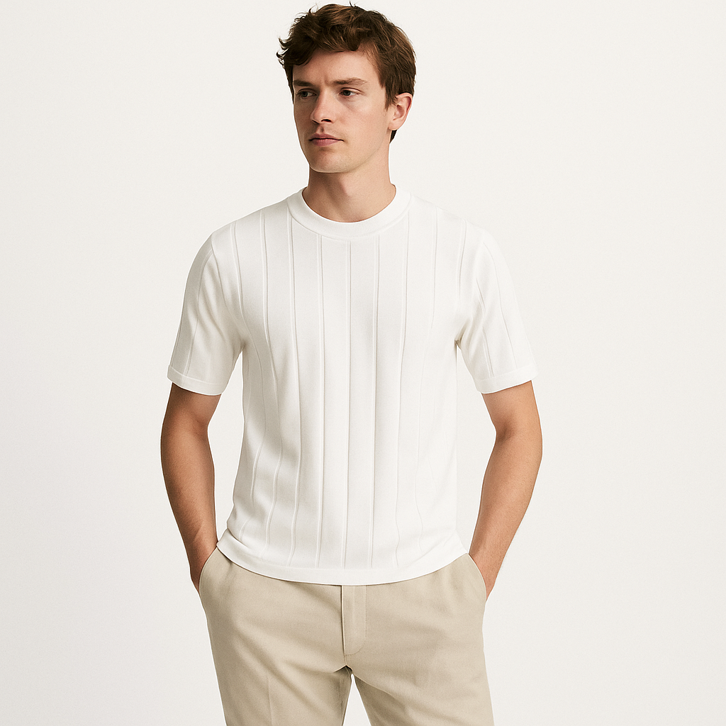 Men's Striped Crew Neck T-Shirt – Classic Fit-Cole Clothing-White-XS-Cole Clothing