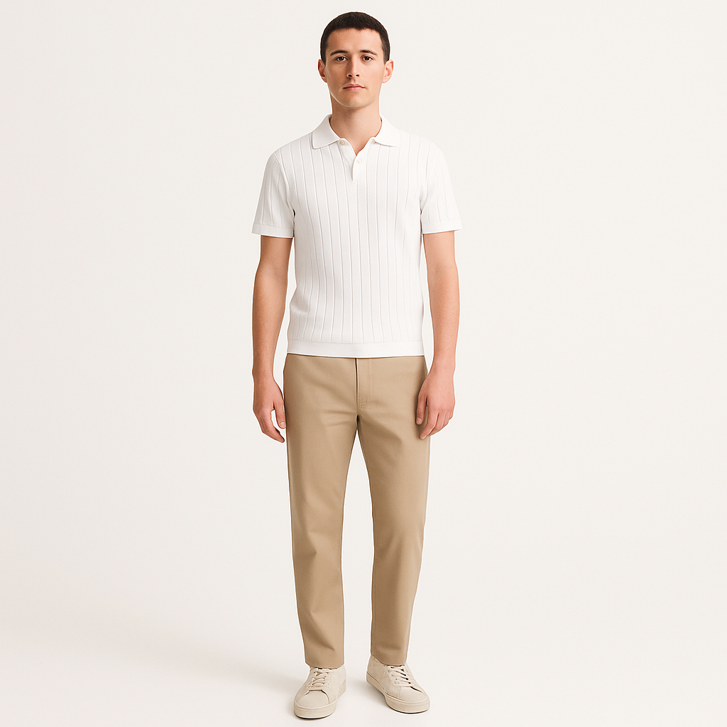 Men's Vertical Stripe Button-Up Polo Shirt – Smart Casual Summer Top-Cole Clothing-White-XS-Cole Clothing