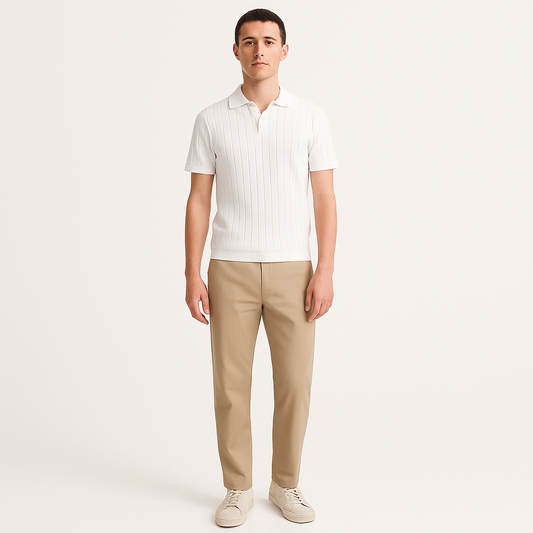 Men's Vertical Stripe Button-Up Polo Shirt – Smart Casual Summer Top-Cole Clothing-White-XS-Cole Clothing