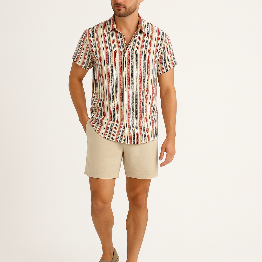 Men’s Vintage Striped Button-Up Short Sleeve Shirt – Relaxed Fit-Cole Clothing-Mixed-S-Cole Clothing