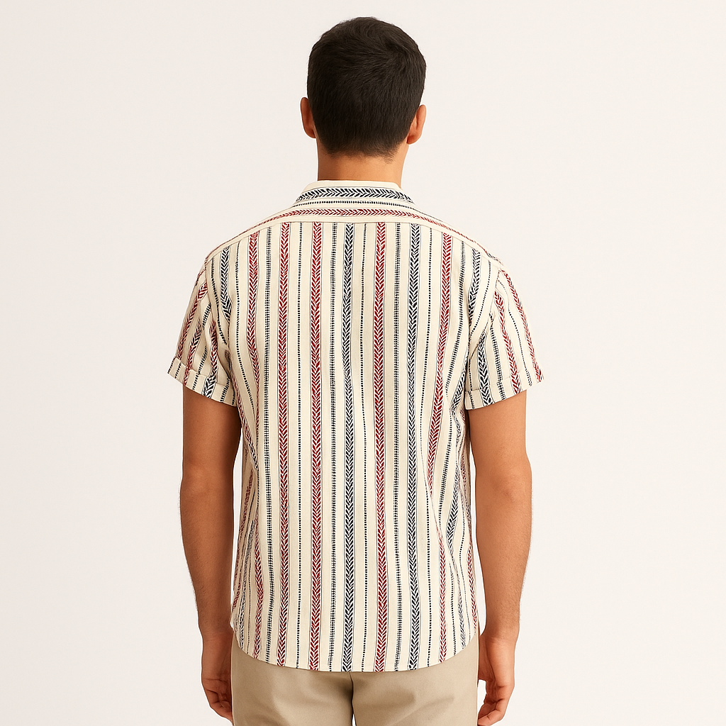 Men’s Vintage Striped Button-Up Short Sleeve Shirt – Relaxed Fit-Cole Clothing-Cole Clothing