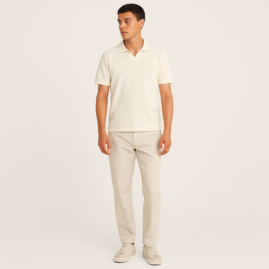 Men's Wool Polo Shirt – Structured Knit, Short Sleeve, Smart Casual-Cole Clothing-Cream-XS-Cole Clothing