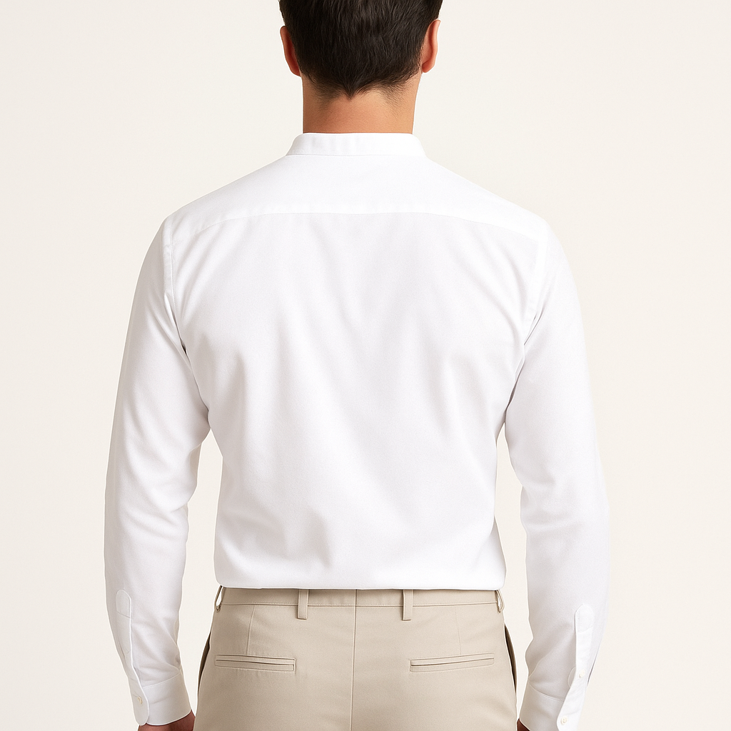 White Linen Cotton Blend Grandad Collar Shirt – Long Sleeve Summer Fit-Cole Clothing-Cole Clothing