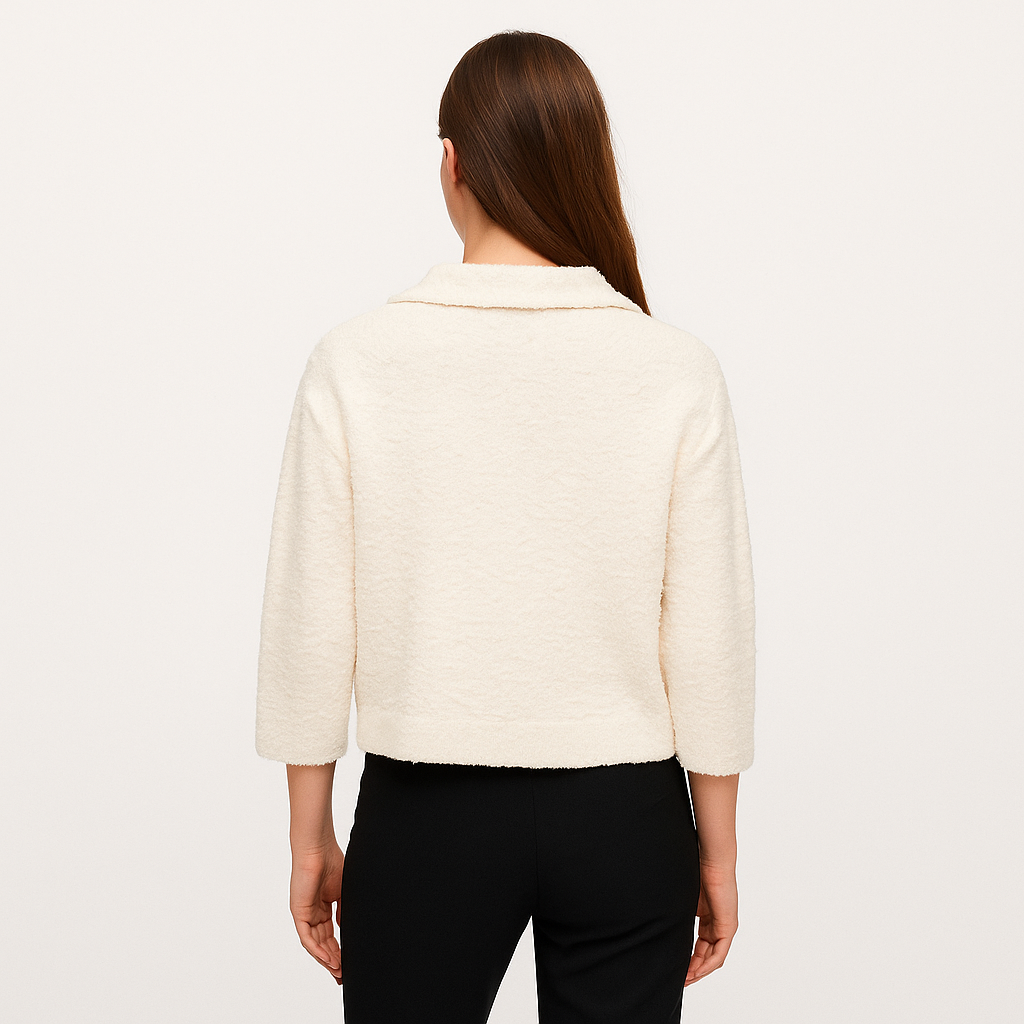 Women's Cream Cropped Knitted Polo Shirt with Gold Buttons-Cole Clothing-Cole Clothing