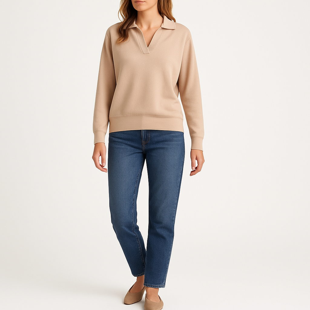 Women's Cream Wool Blend Long Sleeve Polo Sweater – Smart Casual-Cole Clothing-Coffee-XS-Cole Clothing