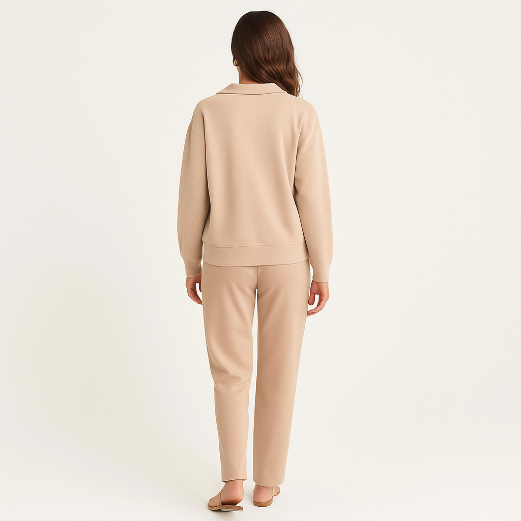 Women's Cream Wool Blend Long Sleeve Polo Sweater – Smart Casual-Cole Clothing-Cole Clothing