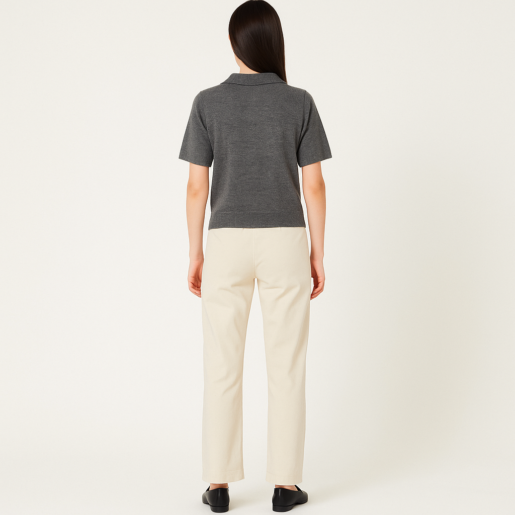 Women's Grey V-Neck Knit Polo Shirt – Summer Casual-Cole Clothing-Cole Clothing