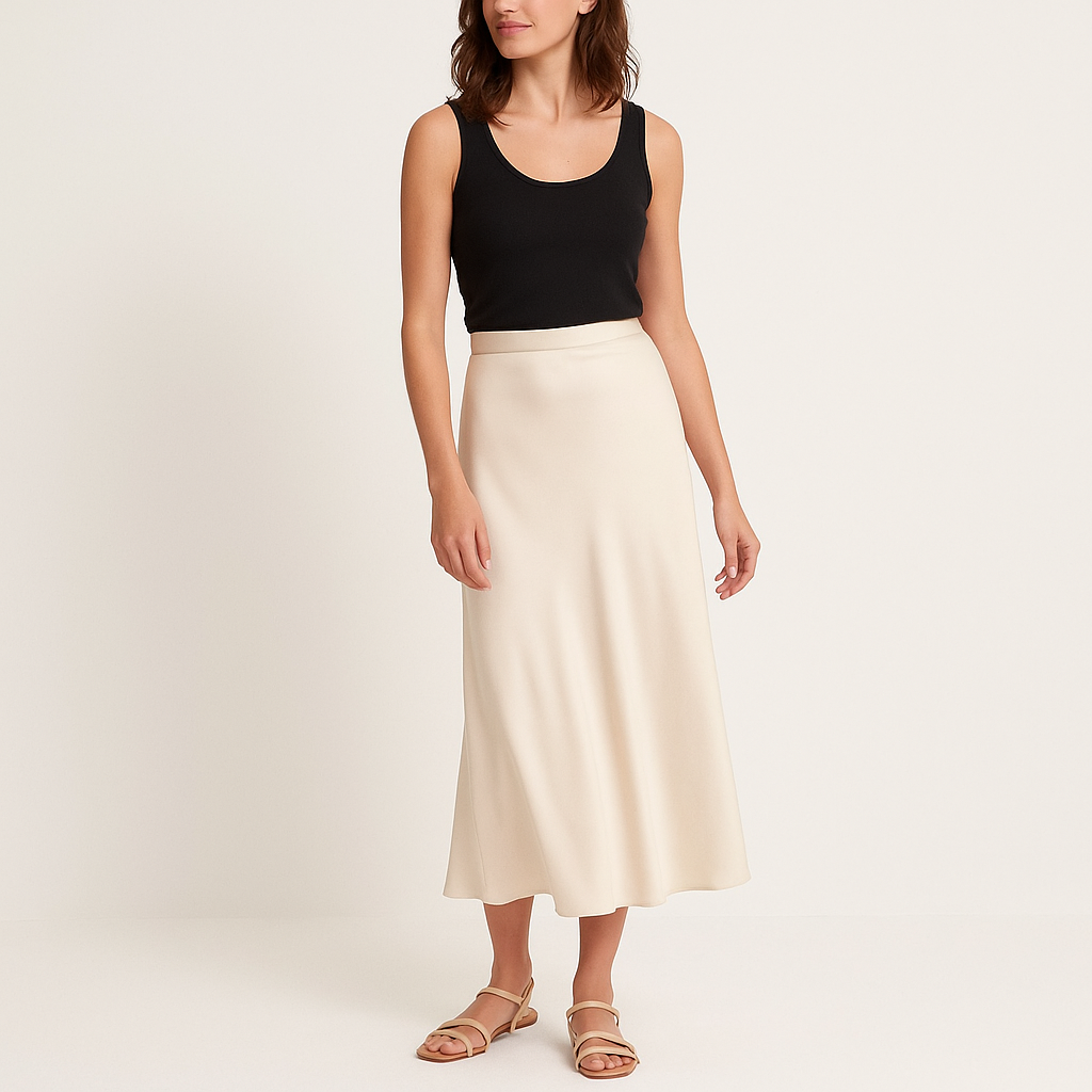 Women's High-Waisted Draped Midi Skirt in Beige – Elegant Summer Style-Cole Clothing-Beige-S-Cole Clothing