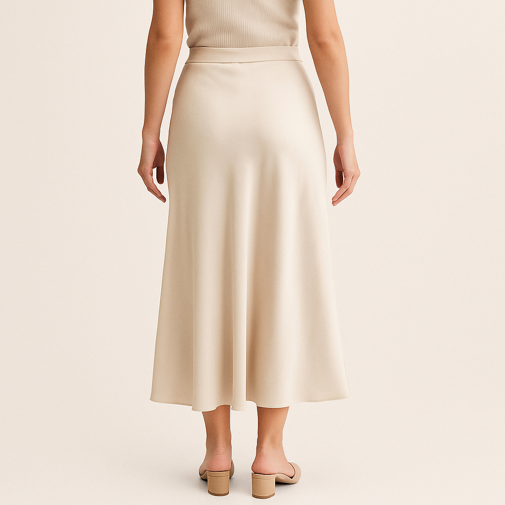 Women's High-Waisted Draped Midi Skirt in Beige – Elegant Summer Style-Cole Clothing-Cole Clothing