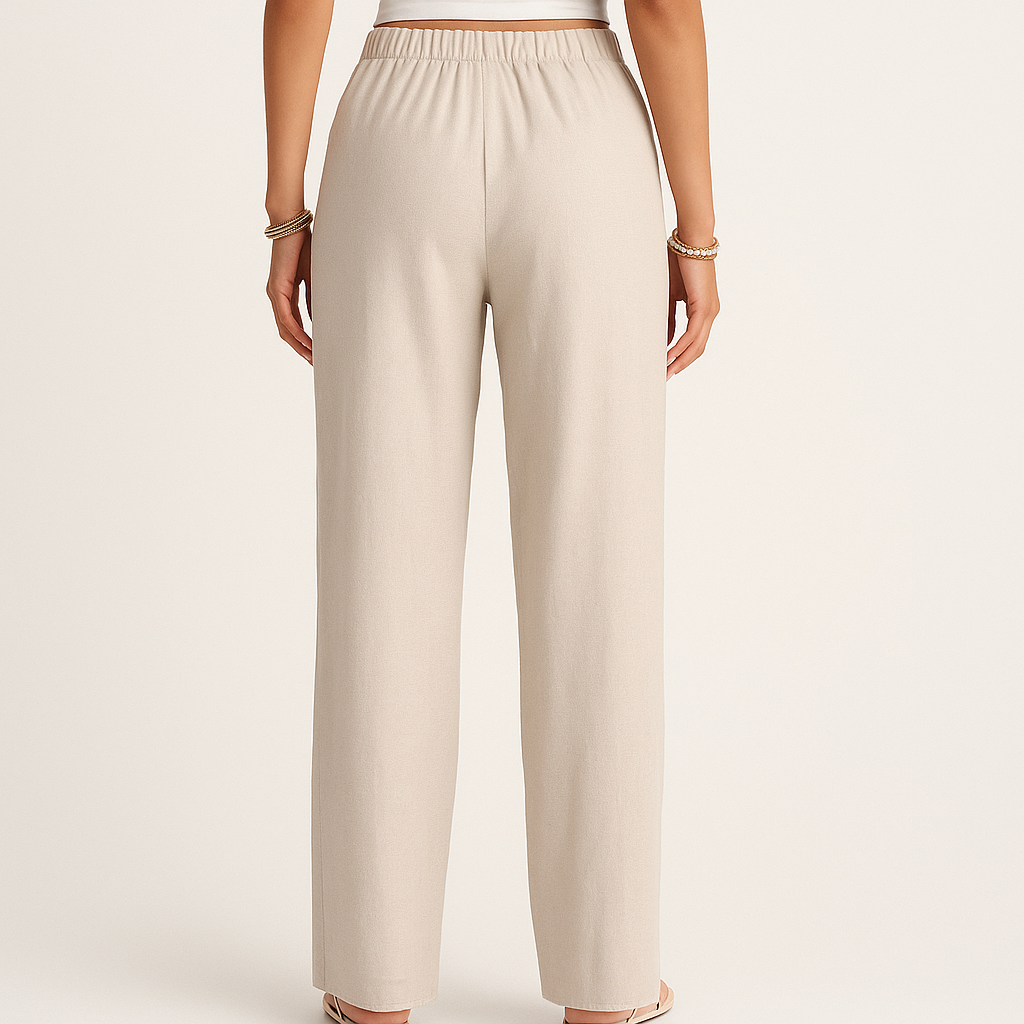 Women's High-Waisted Pleated Straight-Leg Cotton Blend Trousers – Apricot-Cole Clothing-Cole Clothing