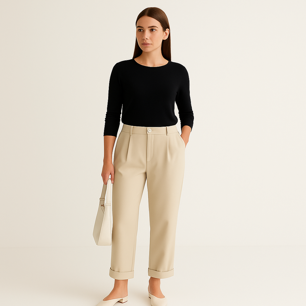 Women's High-Waisted Straight-Leg Trousers – Beige-Cole Clothing-Beige-S-Cole Clothing
