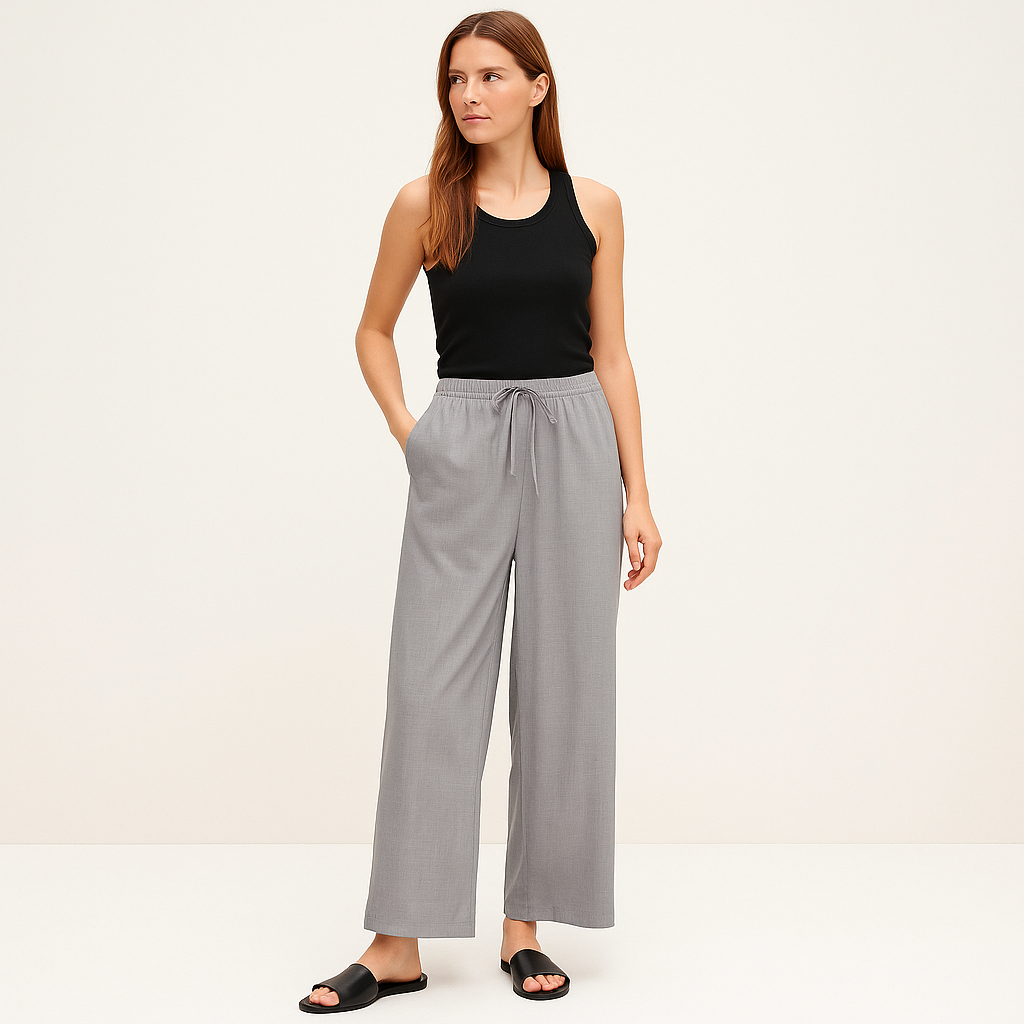 Women's Loose Fit Linen Blend Trousers with Drawstring Waist – Cole Clothing