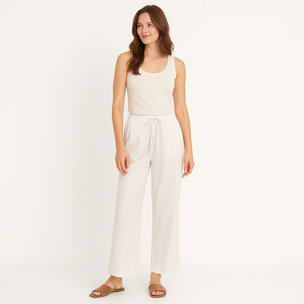 Women's Loose Fit Linen Blend Trousers with Drawstring Waist – Cole Clothing