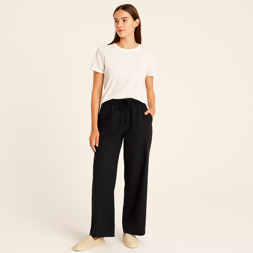 Women's Loose Fit Linen Blend Trousers with Drawstring Waist – Cole Clothing