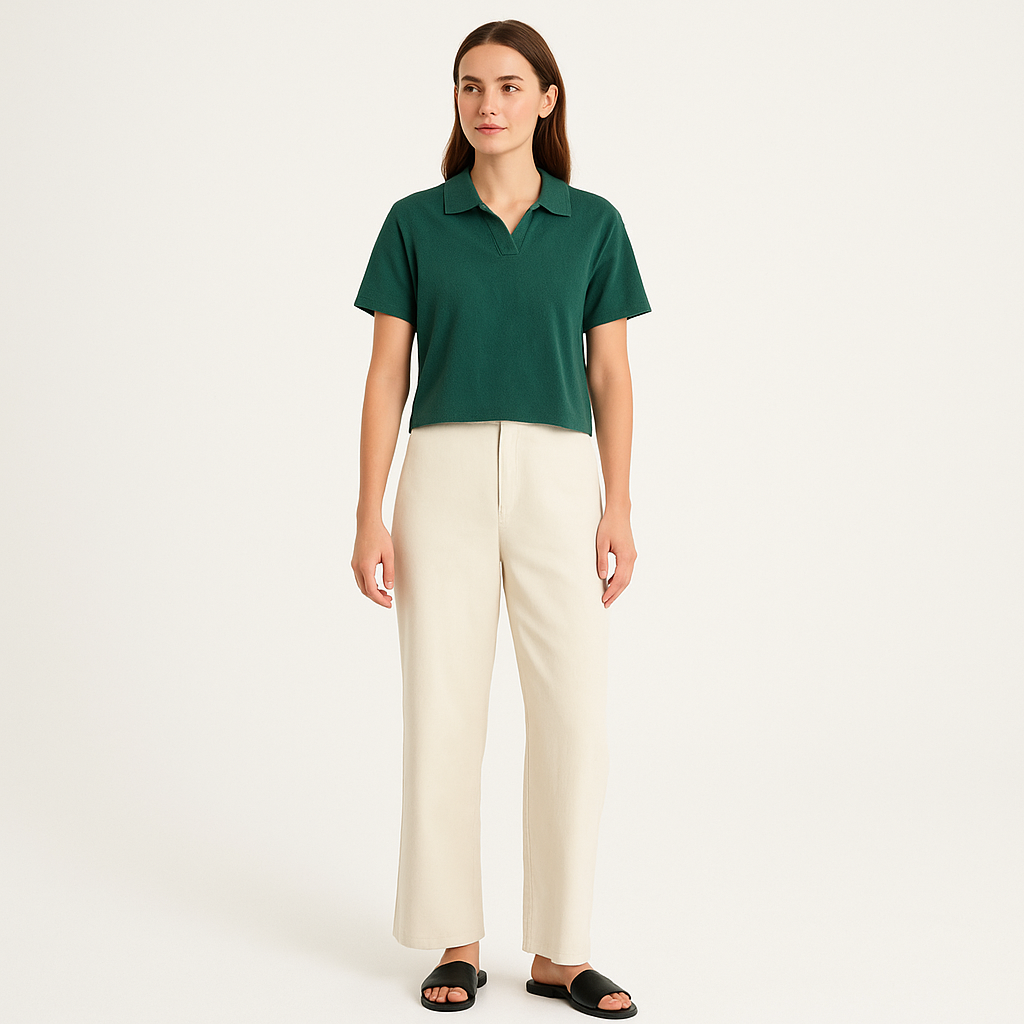 Women's Ribbed Cropped Polo Shirt – Short Sleeve Summer Top-Cole Clothing-Green-XS-Cole Clothing