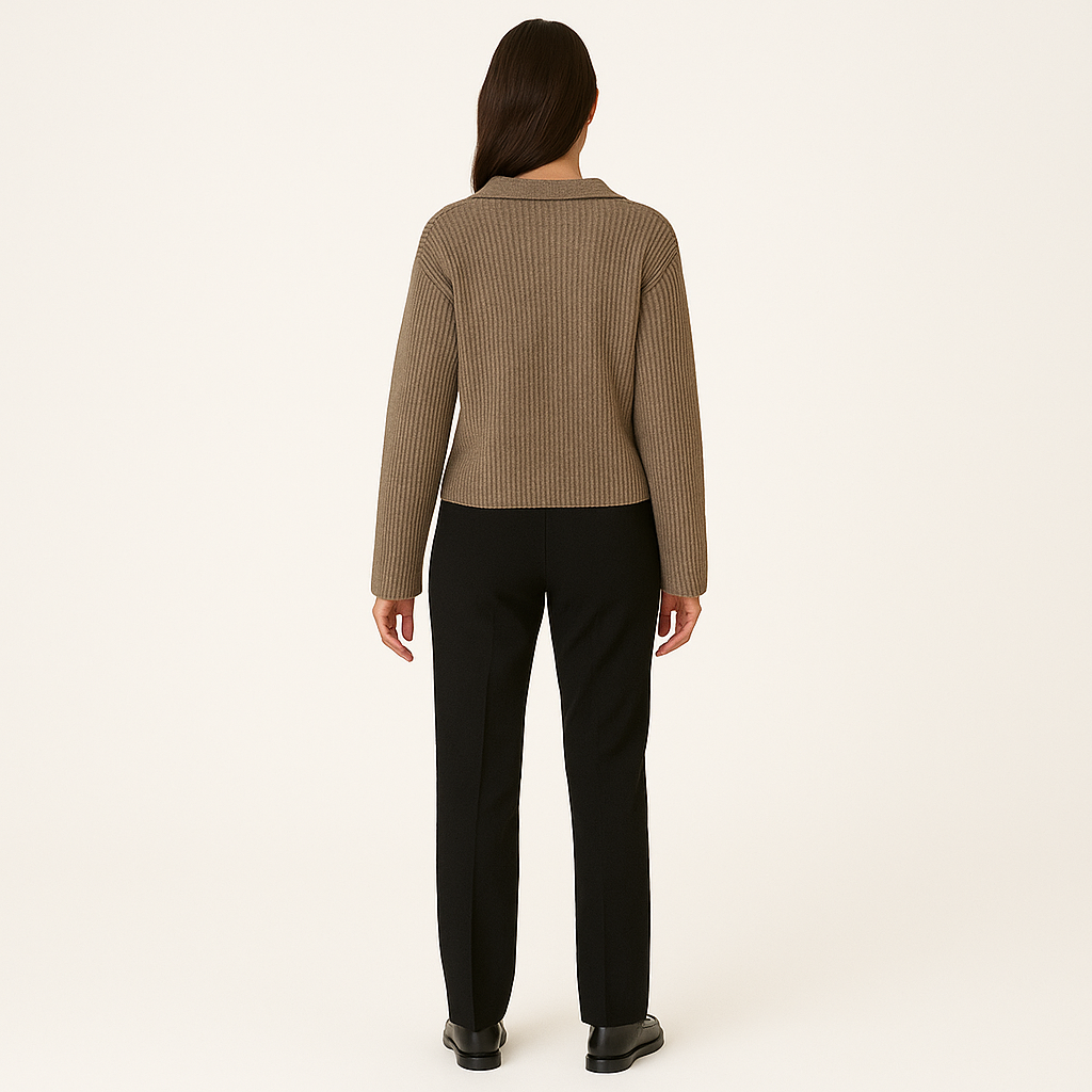 Women's Ribbed Knit V-Neck Polo Shirt – Short Sleeve Summer Top-Cole Clothing-Cole Clothing