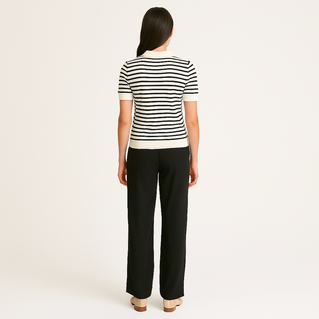 Women's Striped Collared Shirt – Lightweight Long Sleeve Blouse-Cole Clothing-Cole Clothing