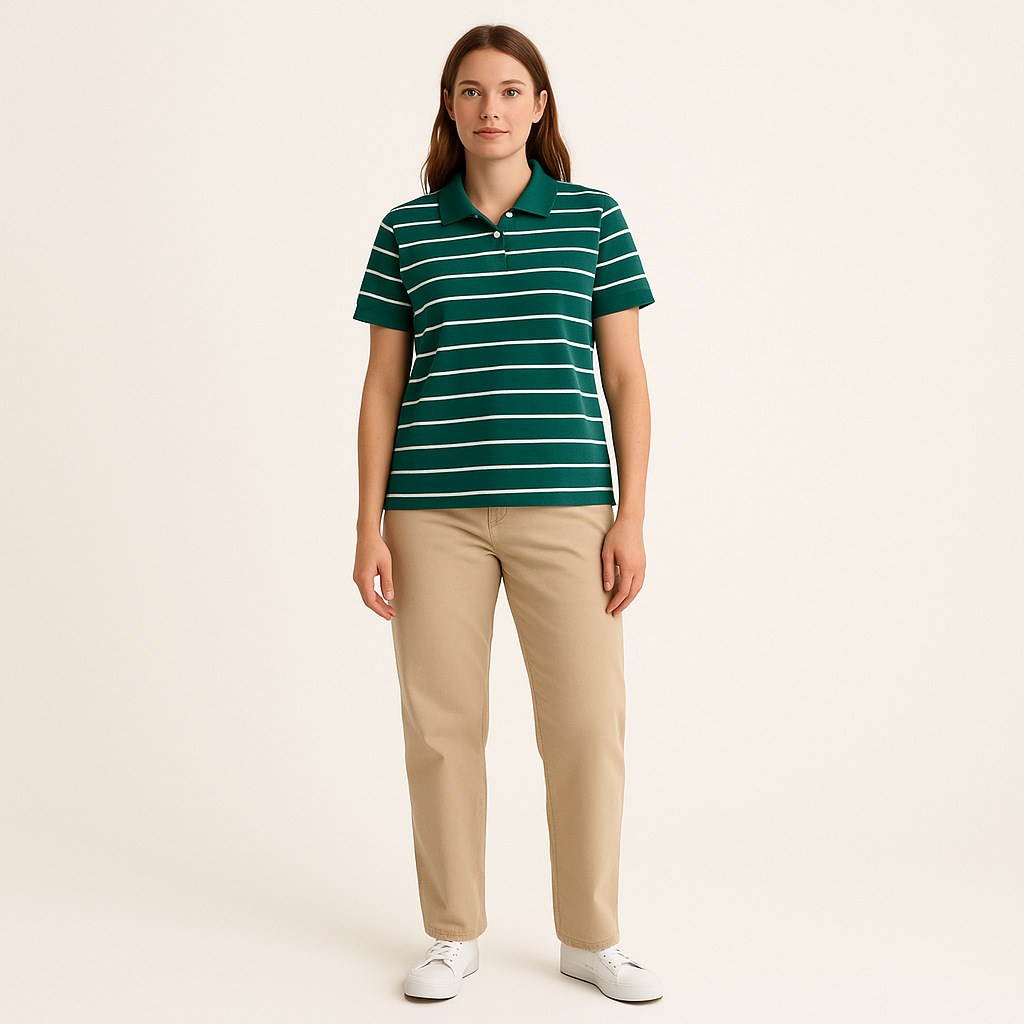 Women’s Striped Polo Shirt – Short Sleeve Summer Casual Top-Cole Clothing-Green-S-Cole Clothing
