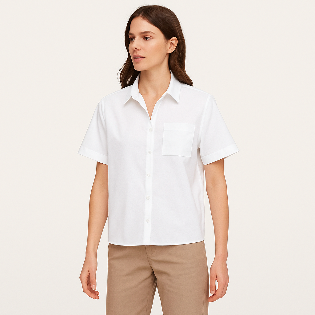 Women's White Cotton Blend Short Sleeve Button-Up Shirt – Summer Casual-Cole Clothing-White-XS-Cole Clothing