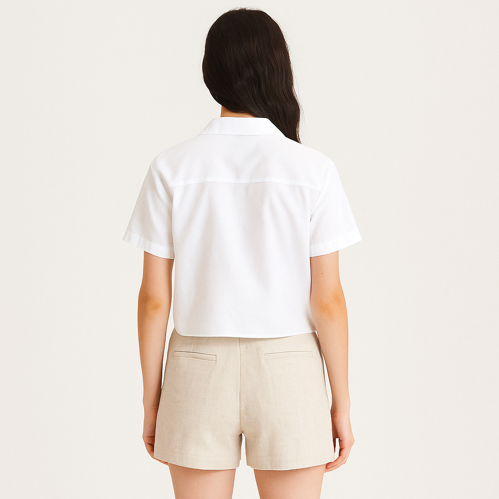 Women's White Cotton Blend Short Sleeve Button-Up Shirt – Summer Casual-Cole Clothing-Cole Clothing