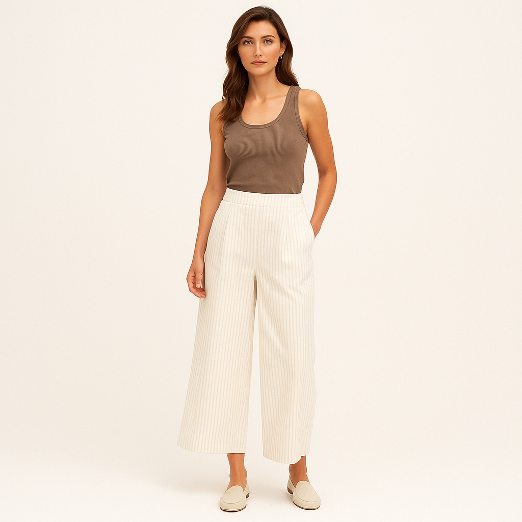 Women's Wide Leg Linen Blend Trousers - Cole Clothing