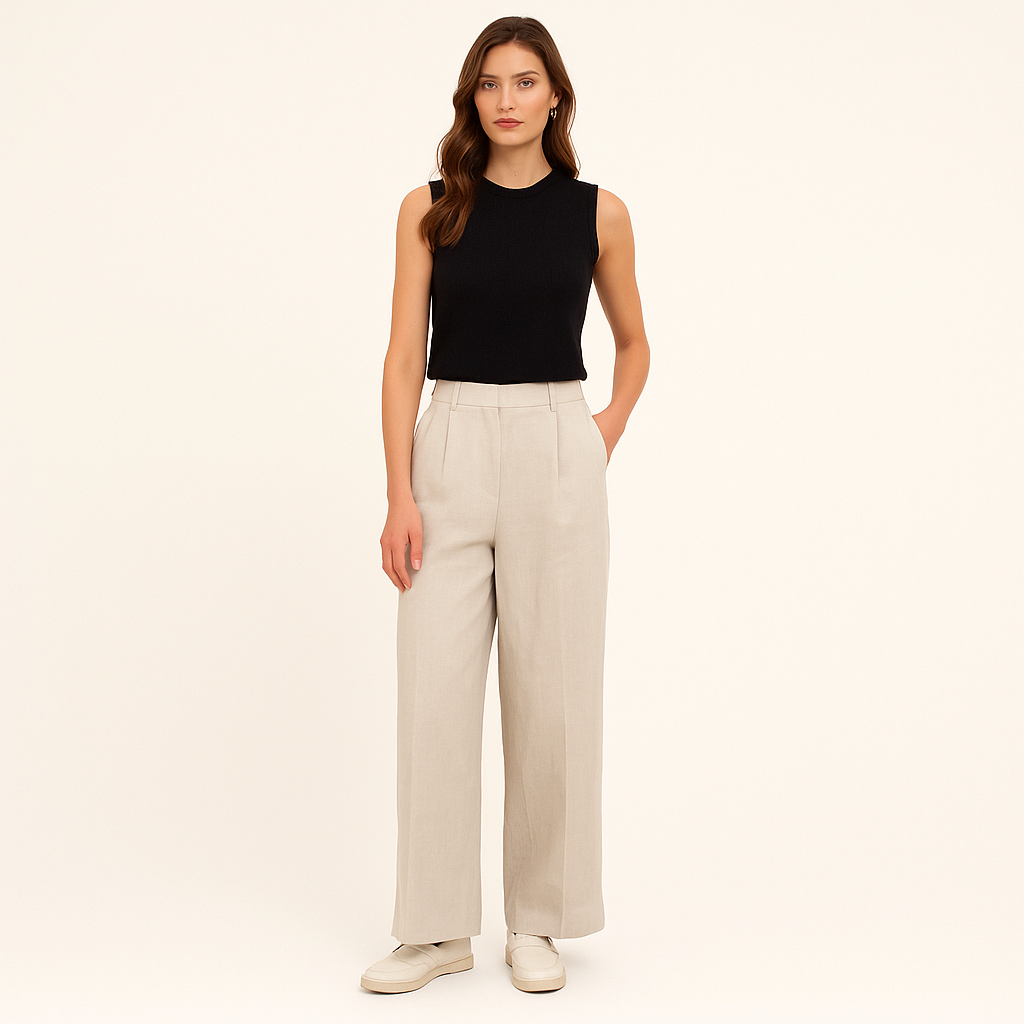 Women's Wide Leg Linen Blend Trousers - Cole Clothing