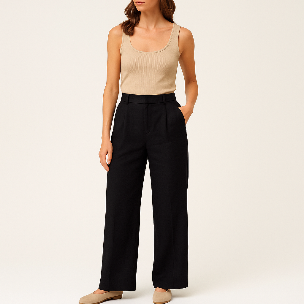 Women's Wide Leg Linen Blend Trousers - Cole Clothing