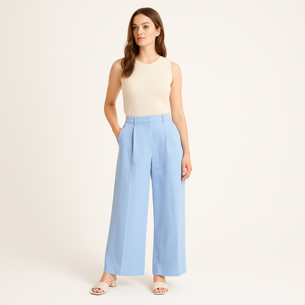 Women's Wide Leg Linen Blend Trousers - Cole Clothing