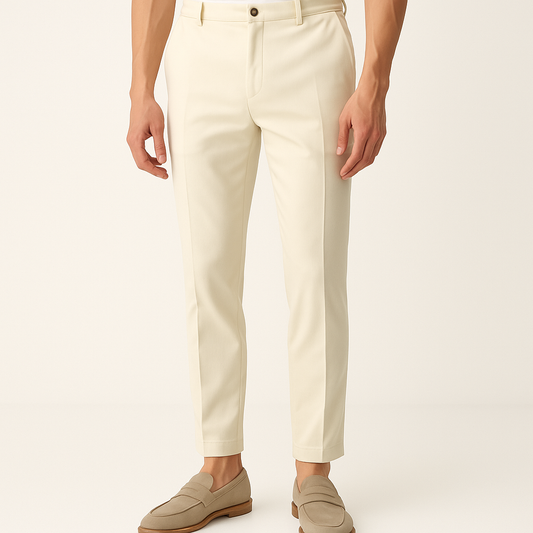 Men’s Regular Fit Cotton-Blend Ankle Chinos – Smart Casual Trousers-Cole Clothing-Beige-S-Cole Clothing