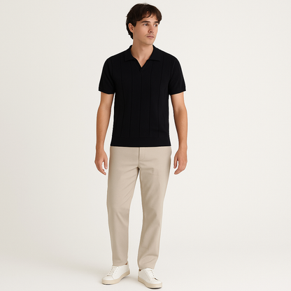 Men's Ribbed Polo Shirt – Slim Fit Casual Summer Top-Cole Clothing-Black-S-Cole Clothing