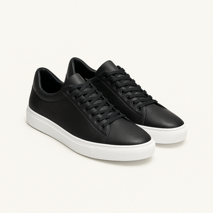 Men’s Minimalist White Leather Sneakers – Classic Low-Top Trainers for Smart Casual Wear-Cole Clothing-Black-39-Cole Clothing
