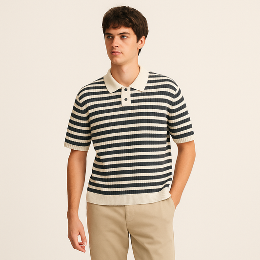 Vintage Striped Lapel Shirt for Men – Button Up-Cole Clothing-Navy-S-Cole Clothing