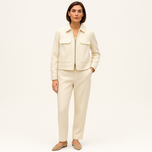 Women's Beige Polo Collar Jacket with Buckle Pockets-Cole Clothing-Beige-XS-Cole Clothing