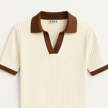 Women's Colour Block Knitted Polo Shirt with Notched Collar