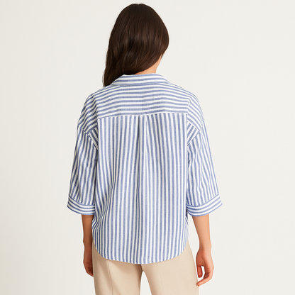 Women's Cotton Blend Striped Button-Down Shirt – Classic Fit-Cole Clothing-Cole Clothing