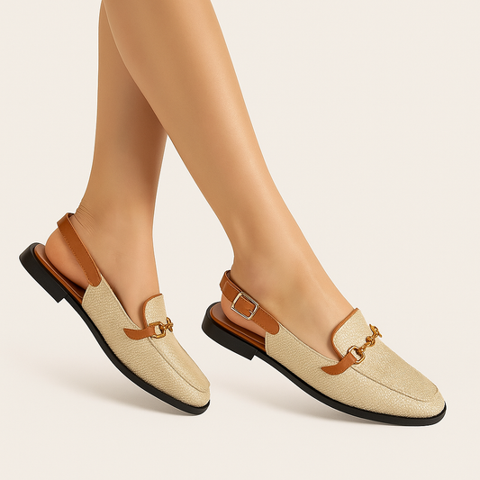 Women's Gold Flat Sandals with Metallic Buckle – Cole Clothing
