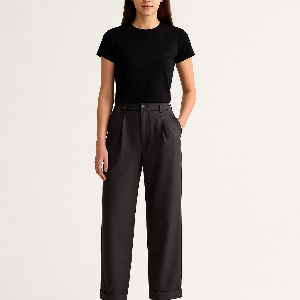 Women's High-Waisted Straight-Leg Trousers – Beige-Cole Clothing-Black-S-Cole Clothing